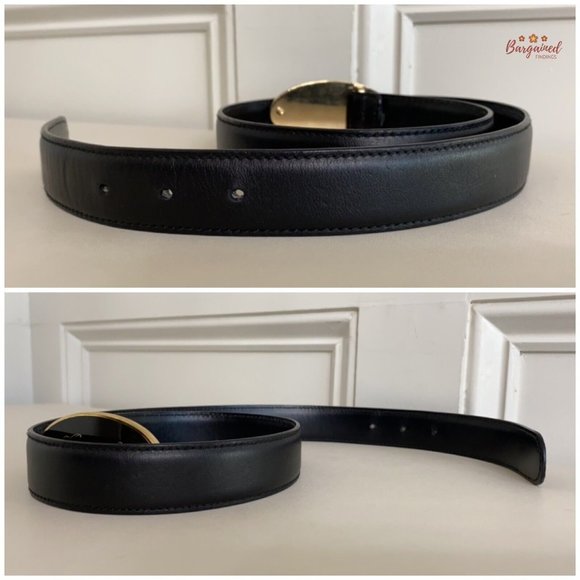 Authentic GUCCI Black Calfskin Leather Gold Signature Oval Buckle Belt 80/32 main image 13